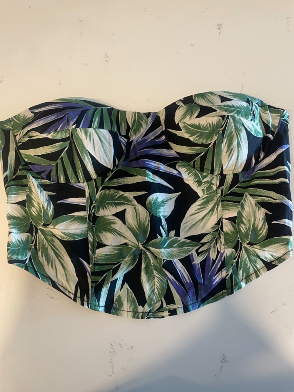 Fashion Nova Black Tropical Leaf Strapless Crop Top